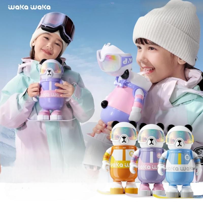 قمقمه فلاسک کودک پاندا اسنوبردی Waka Waka 530ml | تراول ماگ عروسکی استیل 316 نی دار