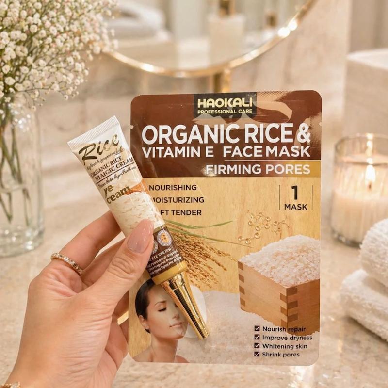 پک هدیه مراقبت پوستی مدل جدید عصاره برنج ۶ عددی | ست روتین پوستی آبرسان و روشن کننده + ماسک هدیه