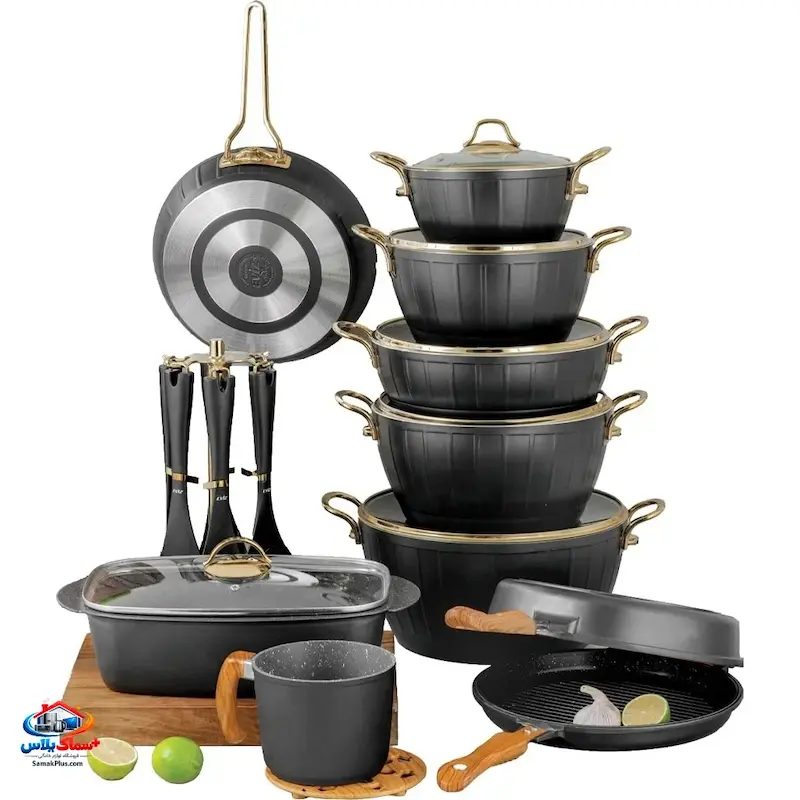 قیمت و خرید سرویس قابلمه 24 پارچه اویز (Eviz) مدل ویولا Viola فورج آلومینیوم گرانیتی مشکی – اصل ترکیه