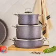 قیمت و خرید سرویس قابلمه 7 پارچه کاراجا (Karaca) ترکیه اصل رنگ نوک مدادی – گرانیتی نچسب با درب پیرکس و طراحی مدرن