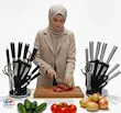 سرویس کارد و ساطور 9 پارچه لندگرین | ست چاقوی آشپزخانه استیل ضدزنگ با پایه چرخشی