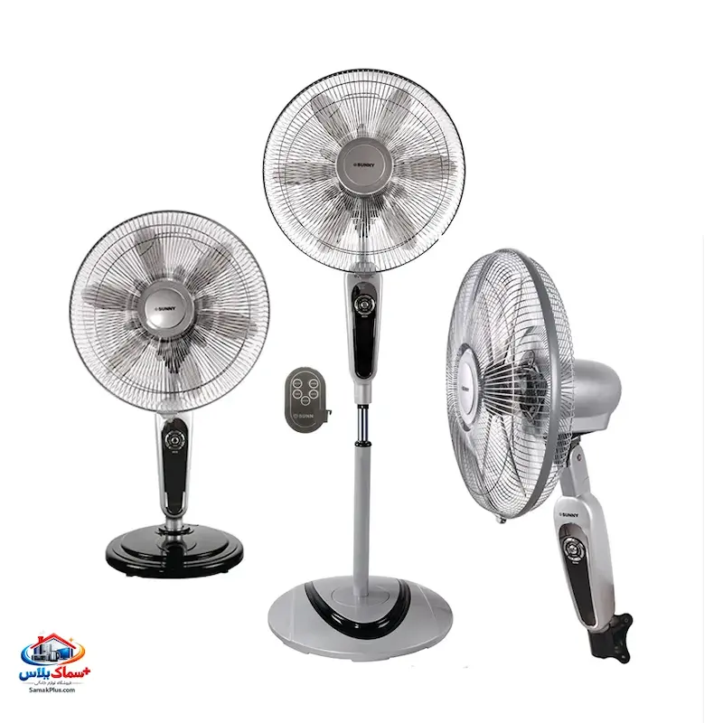 پنکه سه کاره ریموت‌دار سانی مدل DWS-3600 | پنکه ایستاده، رومیزی و دیواری 50 وات با 12 پره و کنترل از راه دور