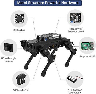 PuppyPi Robot Dog with RPi 4B 8GB Programmable Rechargeable Bionic Smart Robotics Dog Kit, ROS Open Source AI Vision PCAPPRemove Control, STEM Coding Robot DIY Gift for Teens Adults, Advance Kit