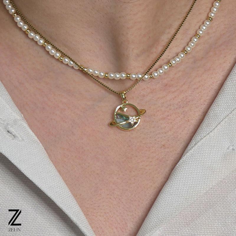 گردنبند استیل زحل زنانه کد ۱۱۴۷