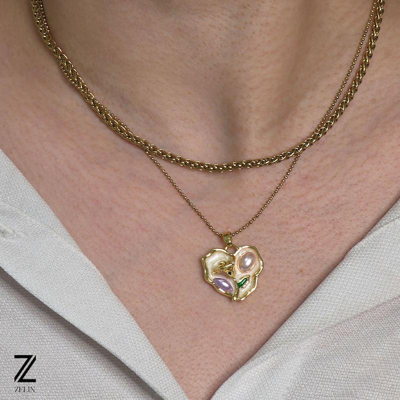 گردنبند میناکاری استیل زنانه کد ۱۱۴۸