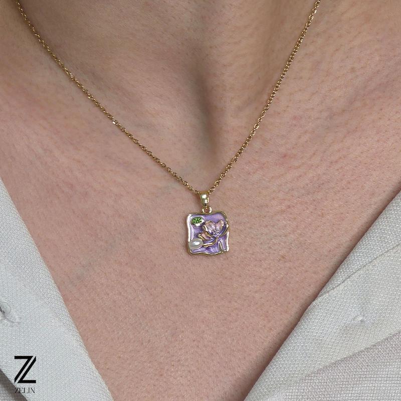 گردنبند میناکاری استیل زنانه کد ۱۱۴۶