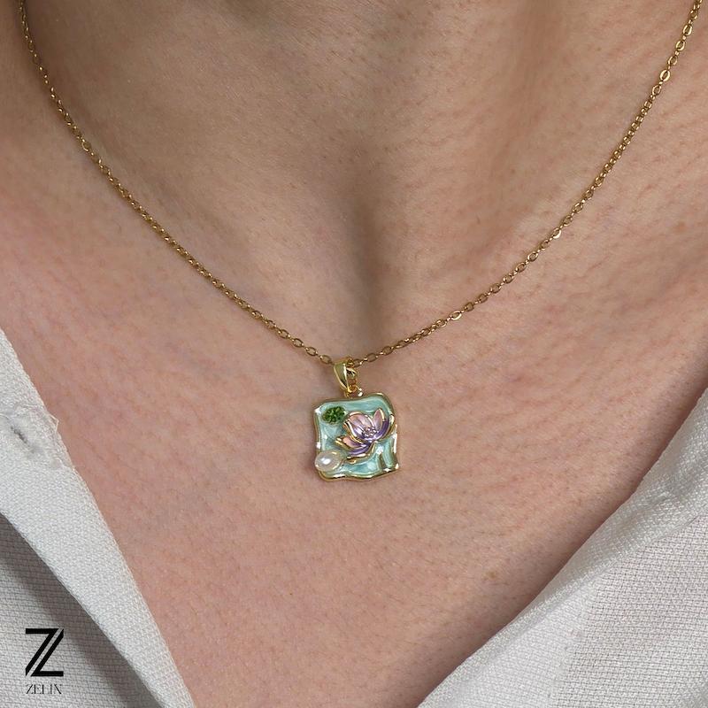 گردنبند میناکاری استیل زنانه کد ۱۱۴۰