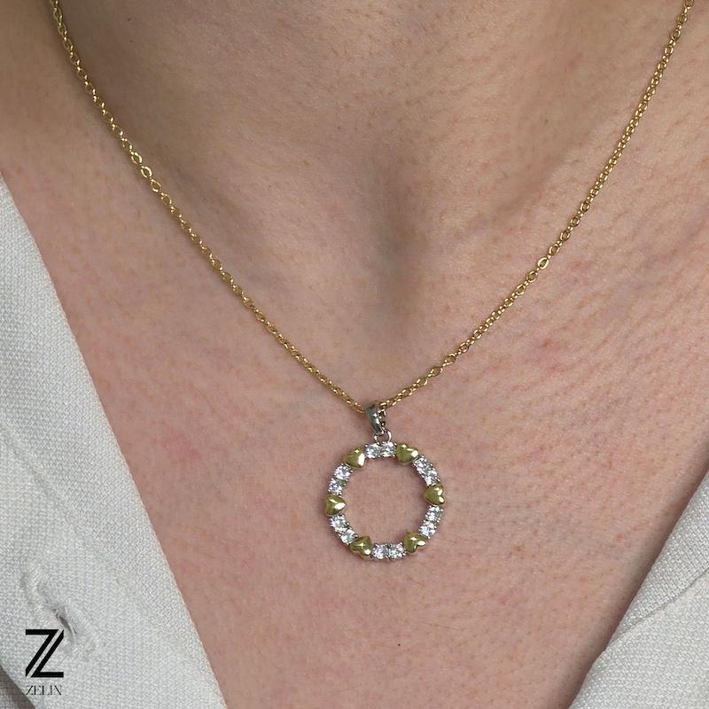 گردنبند قلب و نگین استیل زنانه کد ۱۱۳۳