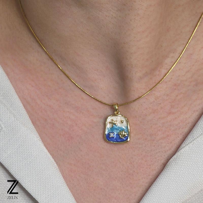 گردنبند میناکاری دریا استیل زنانه کد ۱۱۲۸