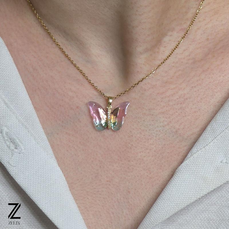 گردنبند پروانه استیل زنانه کد ۱۱۴۴