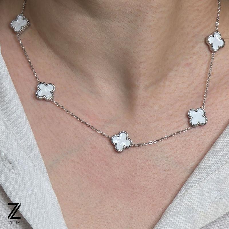 گردنبند ونکلیف سفید نقره‌ای زنانه کد ۱۱۳۸