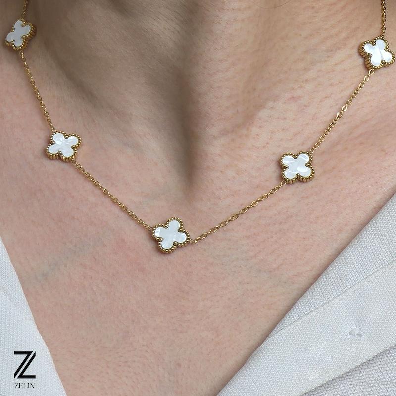 گردنبند ونکلیف سفید طلایی زنانه کد ۱۱۳۷