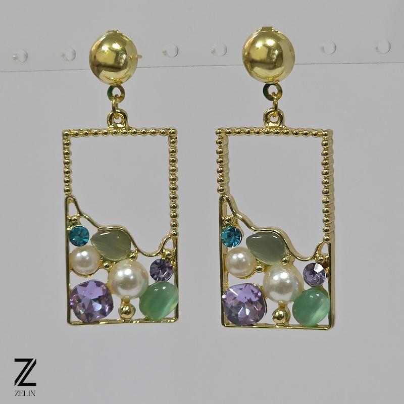 گوشواره نگینی و مرواریدی کد ۱۲۴۴