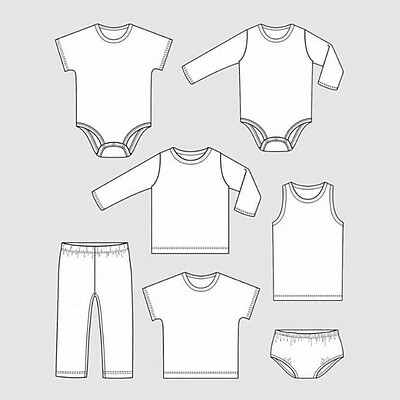 الگو خیاطی هفت تکه لباس نوزادی از سایز 50 تا 86