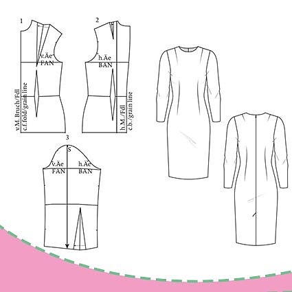 الگو خیاطی اساس لباس زنانه آکادمی مولر مدل 02  از سایز 36 تا 50