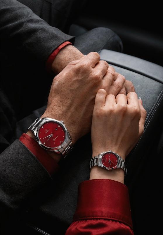 ساعت مچی زنانه مردانه ست امگا قرمز نگینی کلاسیک لوکس OMEGA