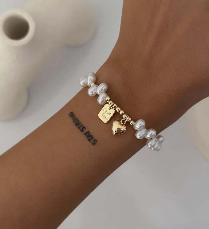 دستبند مروارید آویز قلب_Good_Luck