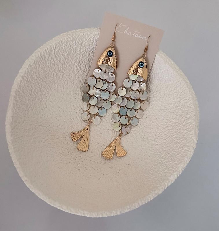 گوشواره ماهی پولک صدف طبیعی
