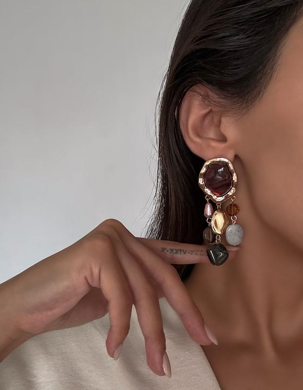 گوشواره آویز سنگ رنگی