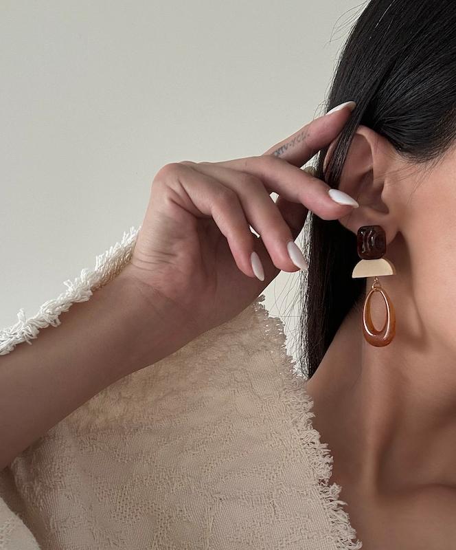 گوشواره آویز رزین و چوبی