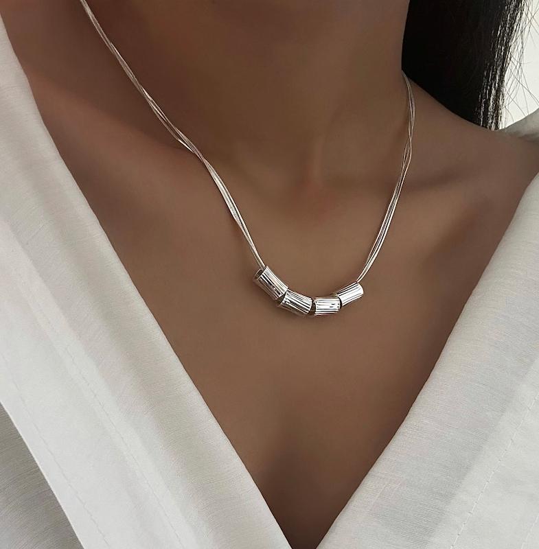 گردنبند ۴مهره رشته ای آبکاری نقره