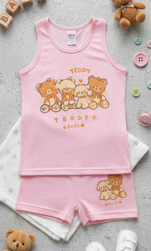 ست زیرپوش رکابی و شورت پادار دخترانه TEDDY برند سیلکا