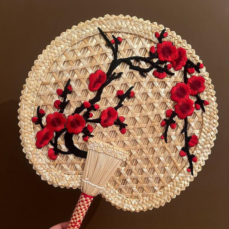 بادبزن حصیری عروس طرح شکوفه