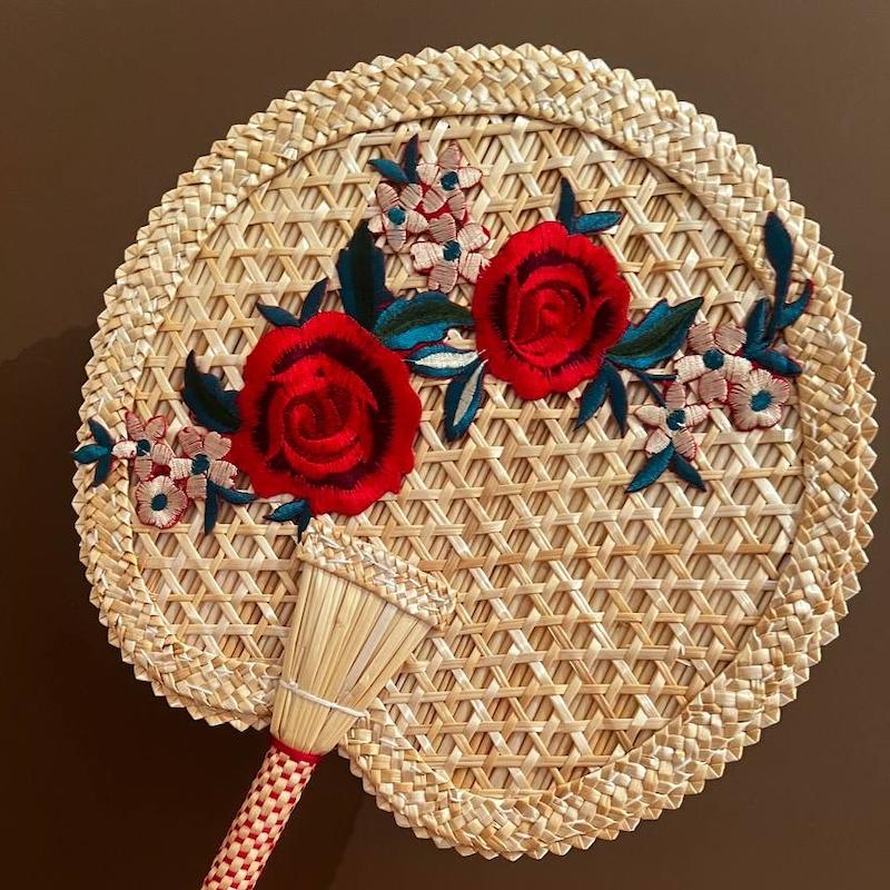 بادبزن حصیری عروس طرح رز