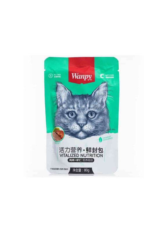 پوچ گربه ونپی با طعم مرغ و میگو ( 80 گرم ) wanpy
