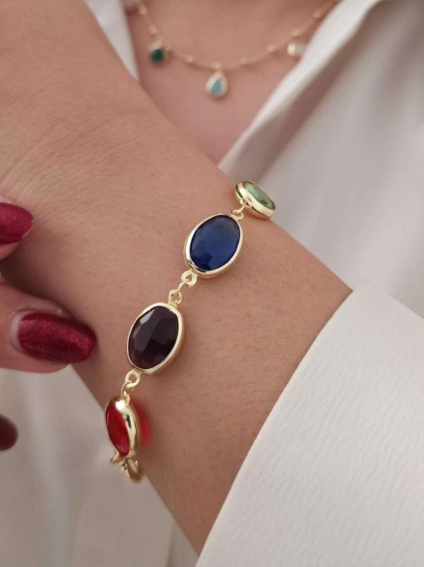 دستبند نگین رنگی درشت 