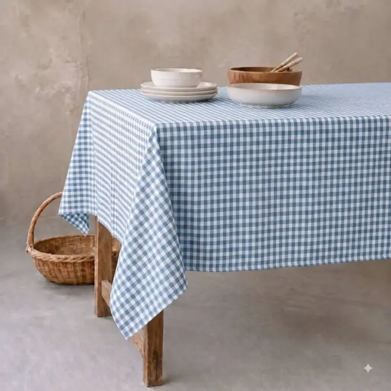رومیزی چارخونه کلاسیک آبی 145 * 235