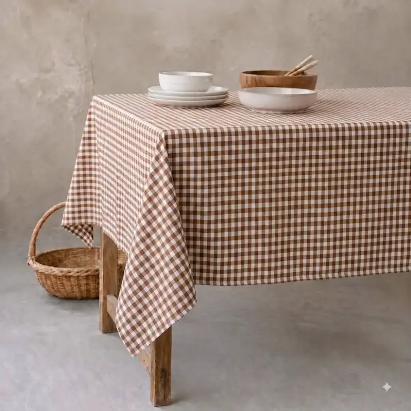 رومیزی چارخونه کلاسیک شکلاتی 145 * 235