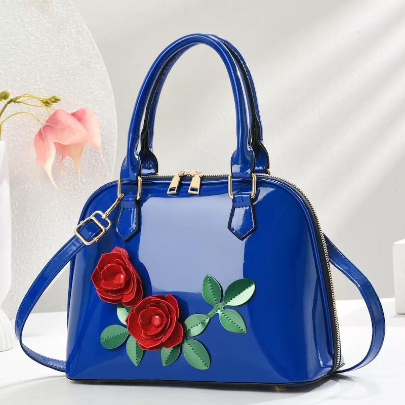 کیف گل قرمز ورنی