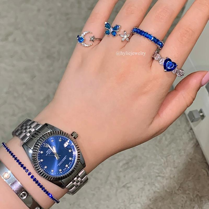 ساعت/ انگشتر جواهری آبی(جداگانه)