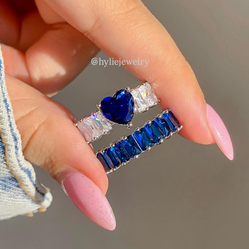 انگشتر قلب جواهری/تنیسی آبی