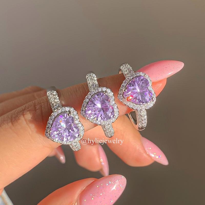 انگشتر فول نگین قلب یاسی