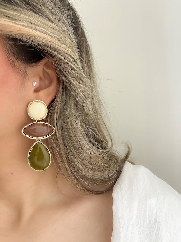 گوشواره آویز سبز و قهوه ای