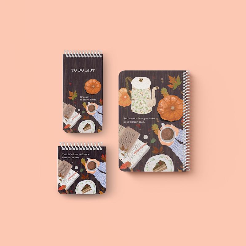 ست دفتر و یادداشت خط دار "Autumn"