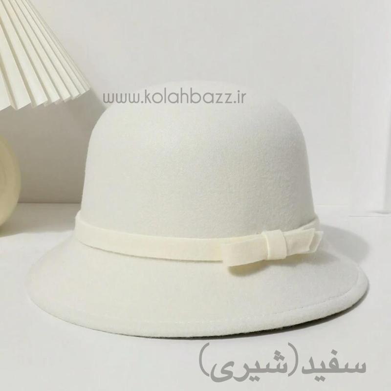 کلاه باکت نمدی (شهرزادی لبه کوتاه) کرم سفید مشکی