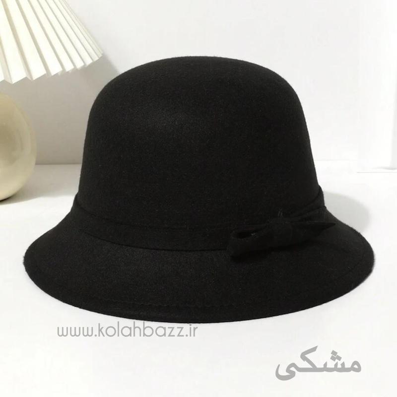 کلاه باکت نمدی (شهرزادی لبه کوتاه) کرم سفید مشکی .