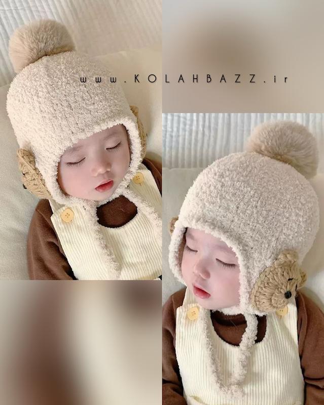 کلاه گوشدار بوکله خرسی با  آستر مخمل زمستانی 