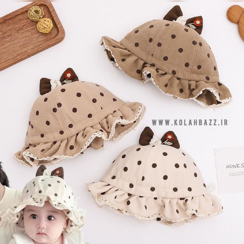 کلاه باکت لبه گیپور پاپیونی خال خالی وارداتی بچگانه 