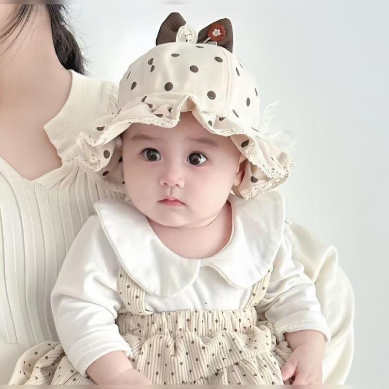 کلاه باکت لبه گیپور پاپیونی خال خالی وارداتی بچگانه 