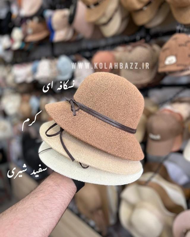 کلاه باکت حصیری کنفی با بند چرمی وارداتی 