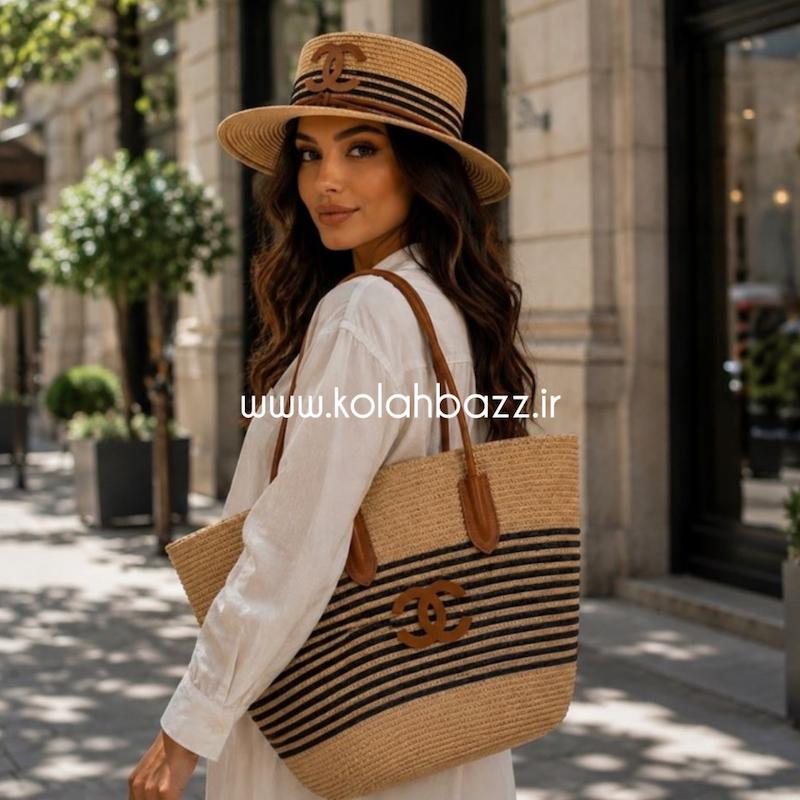 کلاه کیف حصیری وارداتی بزرگسال طرح گوچی