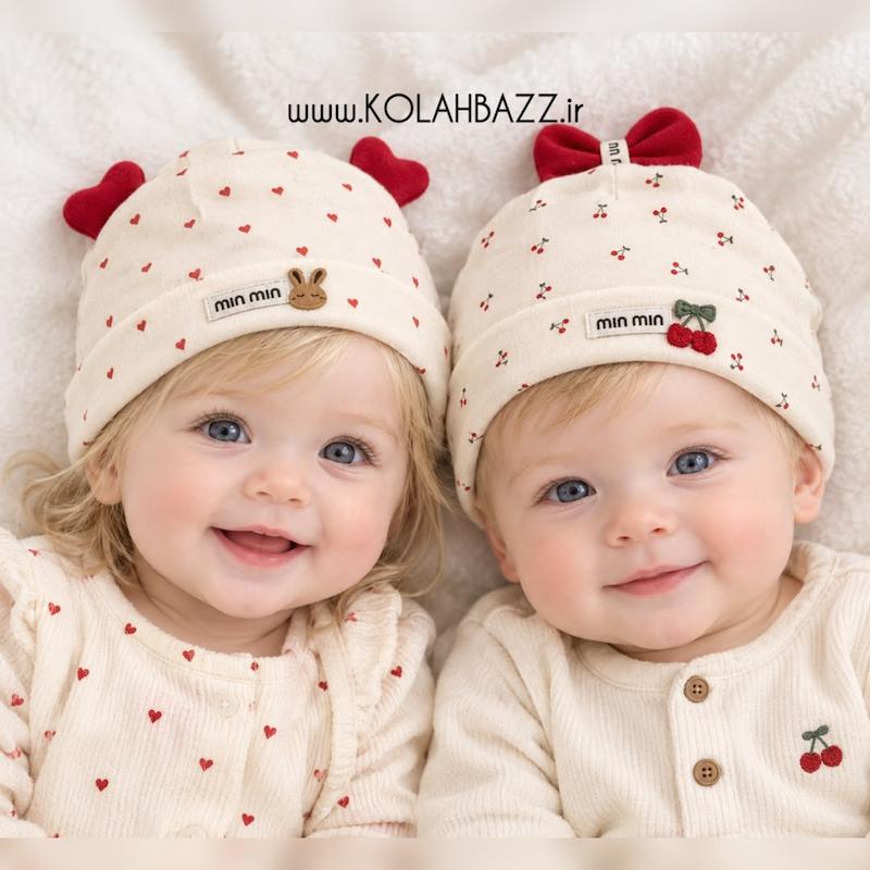 کلاه نوزادی نخ پنبه طرح پسرونه و دخترونه  وارداتی