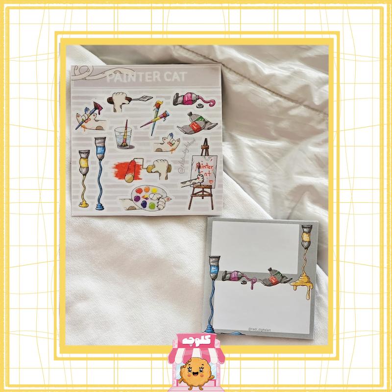 ست نوت پد و استیکر گربه نقاش