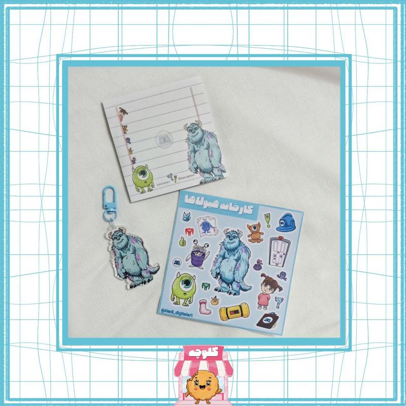 ست استیکر و نوت پد و جاسوئیچی کارخانه هیولاها