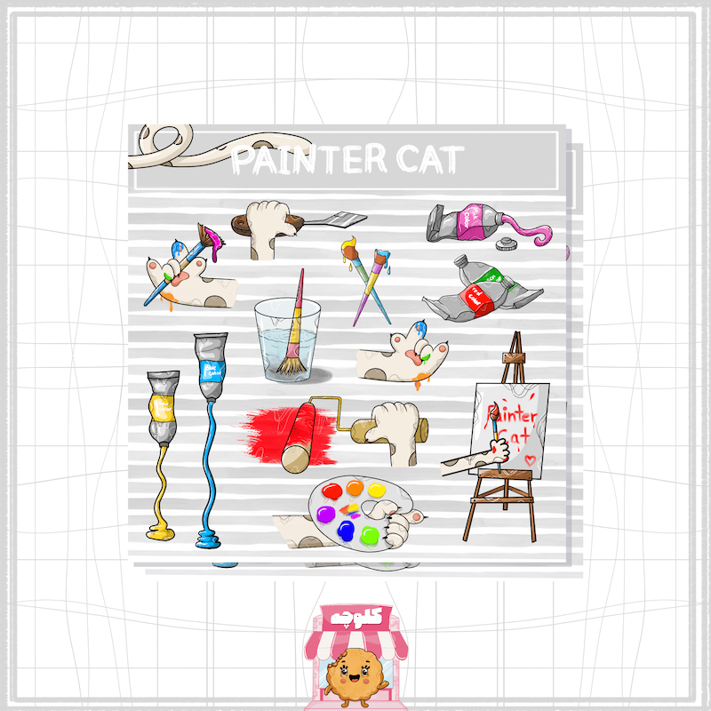 استیکر گربه نقاش