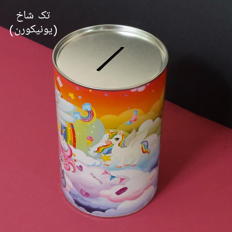  قلک استوانه ای کوبه استودیو با طرح های متفاوت انیمیشنی (فروزن ، بتمن ،افسون ، بن تن ،ماشین ها ، دختر کفشدوزکی ، تک شاخ یا یونیکورن ، گشت پنجه ای ، مرد عنکبوتی )  koobe studio animated coin banks